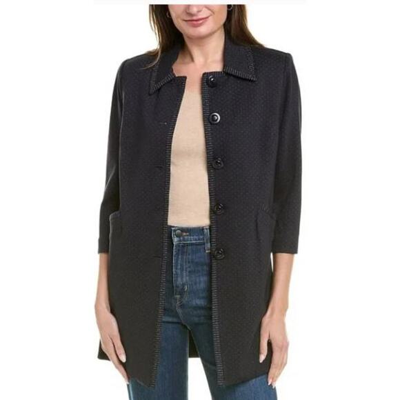 Cabi Carriage Jacket Navy Blue White 3/4 Sleeve Hip Length Collar Medium Classic - Picture 1 of 11